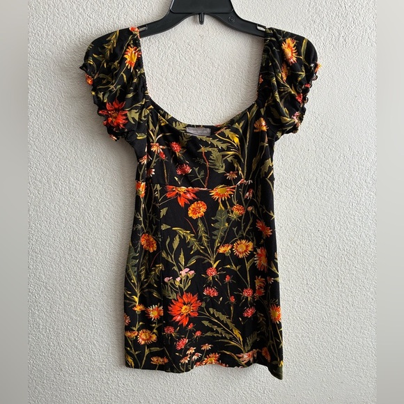 Urban Outfitters Black Tropical Floral Body-con Mini Dress S - Picture 7 of 13
